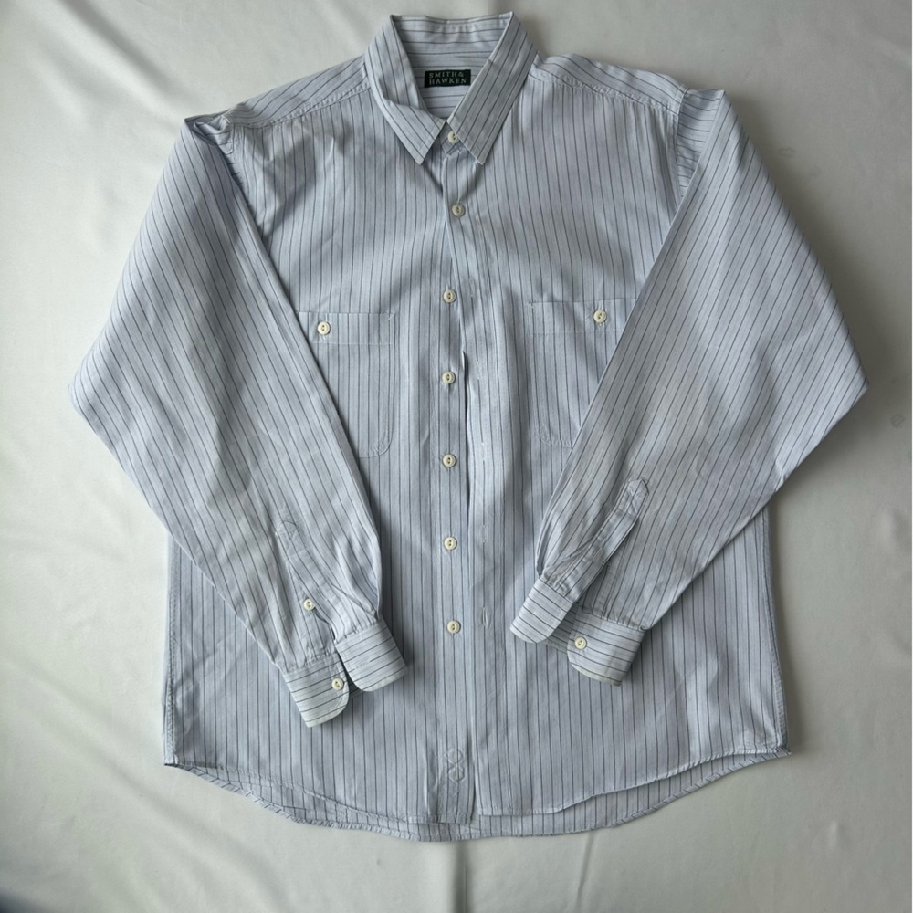 Smith and Hawken Men's Blue Striped Button Down Shirt